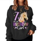 Kinder Geburtstag 7 Mädchen Pferd Reitentall Party 7 Jahre Alt Sweatshirt Frauen