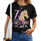 Kinder Geburtstag 7 Mädchen Pferd Reitentall Party 7 Jahre Alt T-shirt Frauen