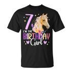 Kinder Geburtstag 7 Mädchen Pferd Reitentall Party 7 Jahre Alt T-Shirt