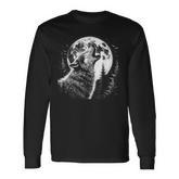 Graphic Wolf Howling Moon Forest Nature Wildlife Animal Long Sleeve T-Shirt