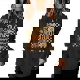 Retro Checkered Mama Pumpkin Flower Fall Autumn Halloween Women Sweatshirt