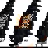 Retro Checkered Mama Pumpkin Flower Fall Autumn Halloween Women Oversized Hoodie Back Print