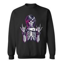 Y2K Grunge Skeleton Sweatshirt - Oversized Pullover, Long Sleeve, Purple, Large, Goth Aesthetic