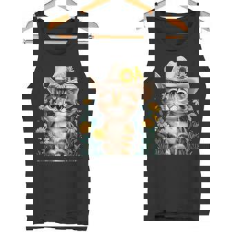 Adorable Chat De Dessin Animé Dans Un Chapeau De Cowboy Avec Tournesols Rustiques Débardeur e - Cadeauxyz