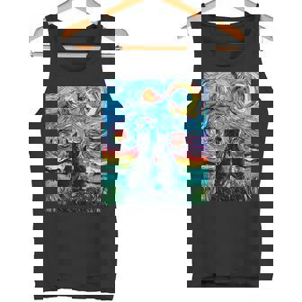 Aja 星月夜に2匹の黒猫 カラフルアート タンクトップ - Kawaiitshirt