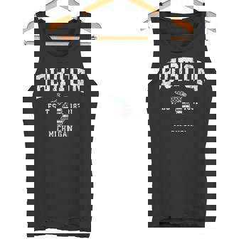 Burton Michigan Mi ヴィンテージ アメリカ国旗 スポーツデザイン タンクトップ - Kawaiitshirt