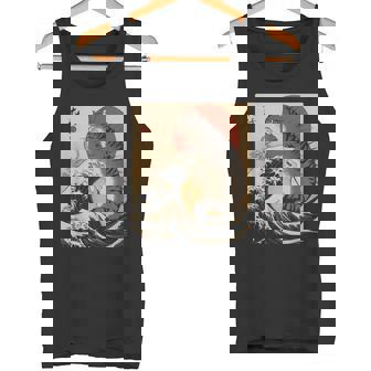Catzilla 日本の波 ヴィンテージ 夕日 面白い 猫 アート タンクトップ - Kawaiitshirt