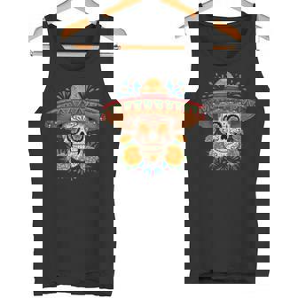 Dia De Los Muertos スカルとマリーゴールド タンクトップ - Kawaiitshirt