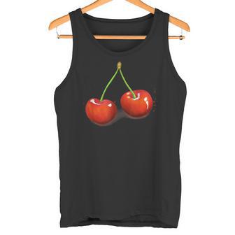 Dos Cerezas Dulces Rojas Con Una Hoja Pintadas Cerezas De Frutas Camiseta sin mangas - Regaloses