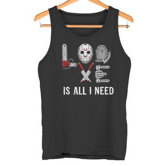 Love Is All I Need Halloween Squad Shirt Women Novelty Horror Movies Halloween Scary Graphic Short Sleeve Top Tank Top - Monsterry