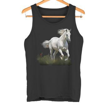 Pintura Realista De Estilo De Caballo Blanco En Un Prado Camiseta sin mangas - Regaloses