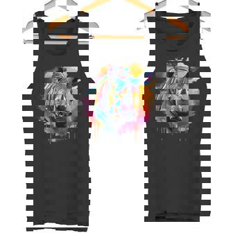 Rhinoceros アートワーク ポートレート 動物 アート カラフル スプラッシュ サイ タンクトップ - Kawaiitshirt