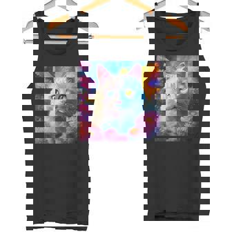 「お花畑のルディ猫」 油絵風ファンタジーアート 綺麗 かわいい オッドアイ リアル タンクトップ - Kawaiitshirt