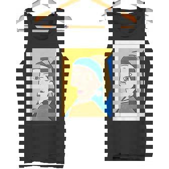 【ピカソ風】真珠の耳飾りの少女／フェルメール（パロディ）【世界の名画】面白い 美術館アート タンクトップ - Kawaiitshirt