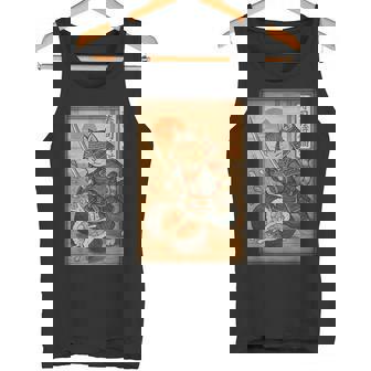 おもしろ寿司 侍猫 道場 夕日 浮世絵 漫画 漢字アート タンクトップ - Kawaiitshirt