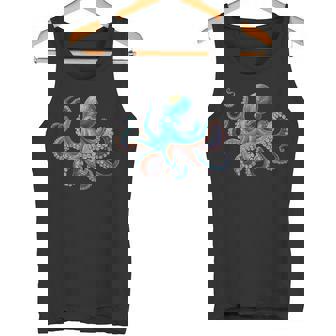 かわいい タコ カラフル ヴィンテージ ブルー イカ クラーケン スキューバ ダイビング タンクトップ - Kawaiitshirt