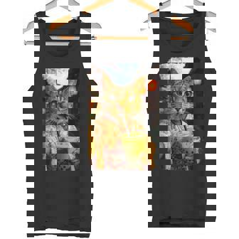 かわいい着物猫 自撮り 抹茶 バブルティー タンクトップ - Kawaiitshirt