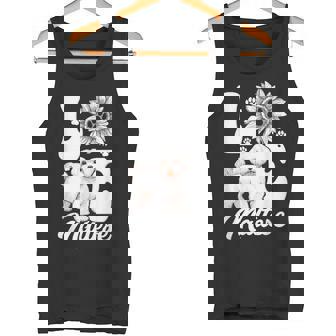 アイ・ラブ・マルチーズ・ドッグ・オーナー・ファニー・ポー・プリント・サンフラワー・ラバー タンクトップ - Kawaiitshirt