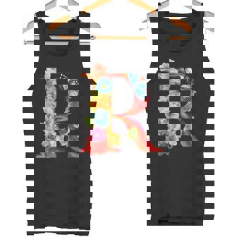 イニシャル R アルファベット バタフライ ローズ 花 水彩 モノグラム タンクトップ - Kawaiitshirt