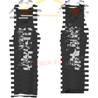 エレキギターを弾くロックキャット 面白い猫ニャーパロディショー タンクトップ - Kawaiitshirt