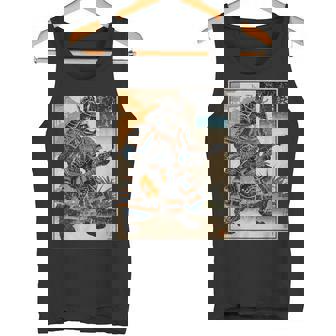 エレキギターを弾く日本の侍猫 浮世墨アート タンクトップ - Kawaiitshirt