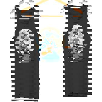 エレキギターを弾く日本猫 着物&猫ギター タンクトップ - Kawaiitshirt