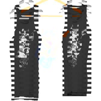 エレキギターを弾く面白いシベリアンハスキー犬ミュージシャン タンクトップ - Kawaiitshirt