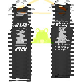 カエルのモチーフ面白いカエルのことわざは私にキスします Frog Motif Frogs Worry Hoppy タンクトップ - Kawaiitshirt