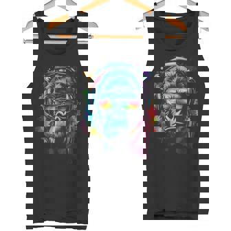 カラフルなゴリラとヘッドフォン レインボー バイブス エイプ モチーフ タンクトップ - Kawaiitshirt