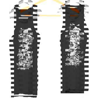 キノコや花があしらわれた骸骨の幻覚的なイラスト タンクトップ - Kawaiitshirt