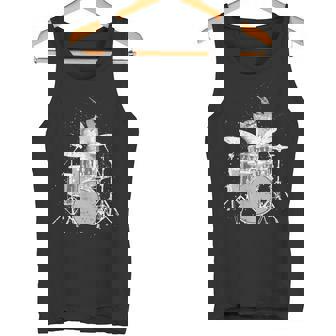 キュートで面白い猫のドラマー ドラムを弾くパンク ロックスター グラフィック タンクトップ - Kawaiitshirt