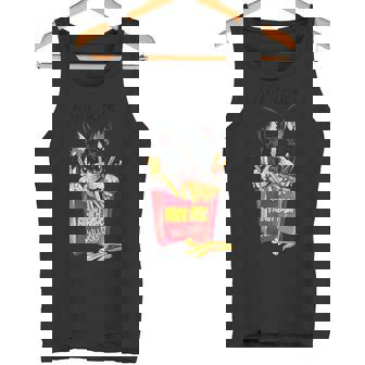 クールなフレンチブルドッグがフライドポテトを食べるグラフィッククールなデザイン。 タンクトップ - Kawaiitshirt
