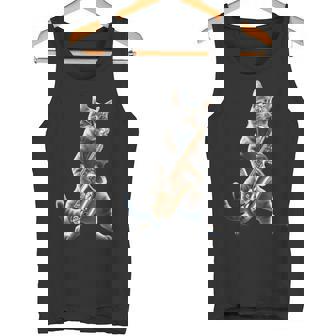 サックスを演奏する面白い猫 ジャズ サックス ミュージシャン サクソフォニスト タンクトップ - Kawaiitshirt