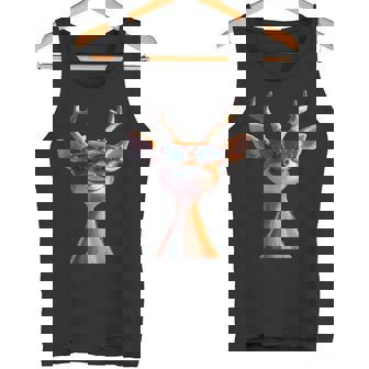 サングラスの角を持つ雄鹿狩猟鹿トナカイ赤鹿 タンクトップ - Kawaiitshirt