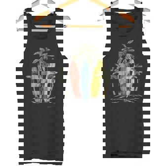 サーファー ヴィンテージ サーフボード ヤシの木 ビーチ サーフィン タンクトップ - Kawaiitshirt