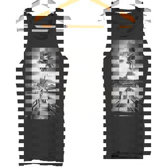 タヒチ州の熱帯小屋のモノクロ写真 タンクトップ - Kawaiitshirt