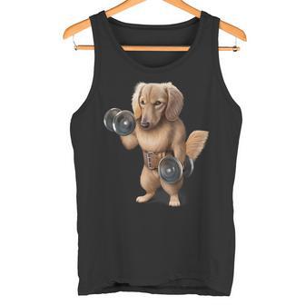 ダックスフンド 犬の筋肉トレーニング ダンベル付き フィットネスジム タンクトップ - Kawaiitshirt