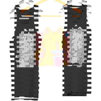 トラ猫とボバ茶のかわいいかわいい猫のグラフィック タンクトップ - Kawaiitshirt