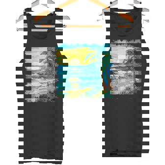 トロピカルビーチ 太陽 オーシャン ヤシの木 ゴッホスタイル アートデザイン タンクトップ - Kawaiitshirt