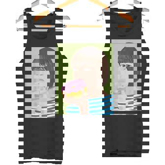 ドーナツショップ ポップアート ポートレート ロジックロックスター キュート ドーナツ ガールフレンド ドーナツ タンクトップ - Kawaiitshirt