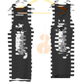 ネコとコントラバス 猫とサングラス ネコ好き 猫飼い コントラバス ウッドベース ダブルベース ジャズ音楽 ネコ 猫 タンクトップ - Kawaiitshirt