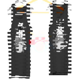 ネコとドラム 猫とサングラス ネコ好き 猫飼い 愛猫家 ドラム ドラムセット バンド ジャズ音楽 ねこ ネコ 猫 タンクトップ - Kawaiitshirt