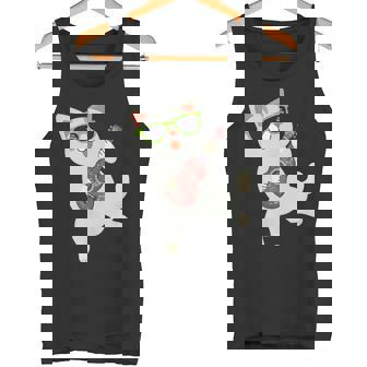 ハワイアンウケ猫遊びウクレレバッジポケット タンクトップ - Kawaiitshirt