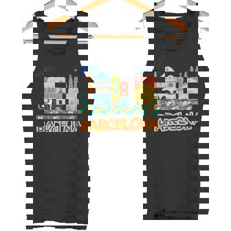 バルセロナの象徴的な建物とサグラダファミリア カラフル タンクトップ - Kawaiitshirt