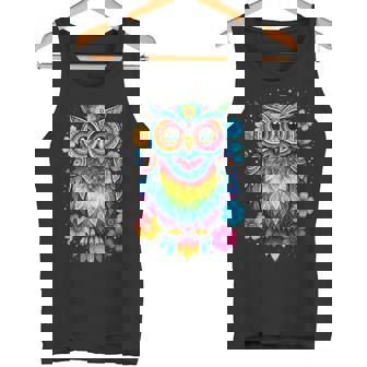 フクロウと花 カラフルなアートワーク フクロウの恋人 タンクトップ - Kawaiitshirt