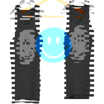 ブルースマイリーフェイス レトロブルーハッピーフェイス タンクトップ - Kawaiitshirt