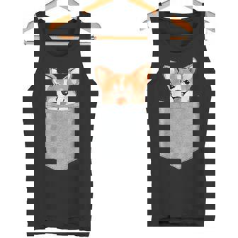 ポケットから覗く可愛いコーギーのデザイン タンクトップ - Kawaiitshirt