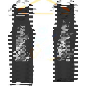 ミュージシャン ロシアンブルー猫 ギタリスト 猫とギター タンクトップ - Kawaiitshirt