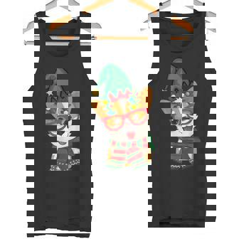 メリークリスマス かわいいオタクウェールズコーギー エルフの帽子とスカーフ付き タンクトップ - Kawaiitshirt