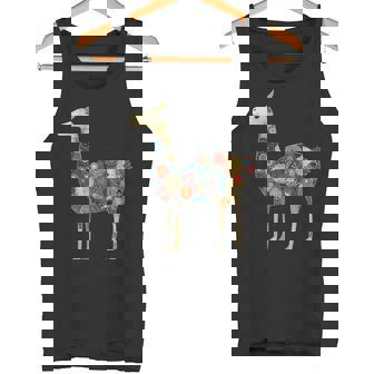 ラマ アルパカ フローラル カラフル 花 ペルーのお土産 タンクトップ - Kawaiitshirt